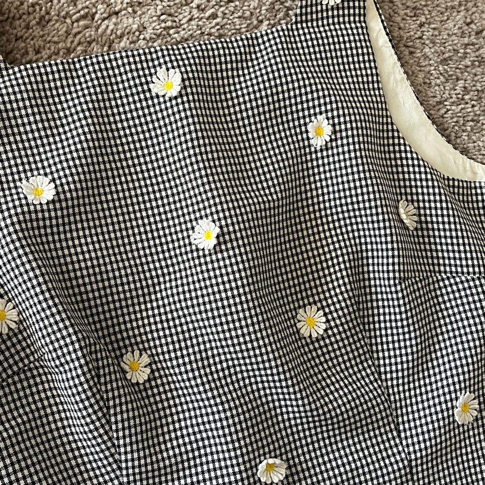 Vintage gingham black and white Embroidered square neck sleeveless Top size 10 - Picture 3 of 8